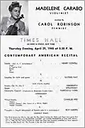 Programme d'avril 1948, récital de Madeleine Carabo et Carol Robinson.