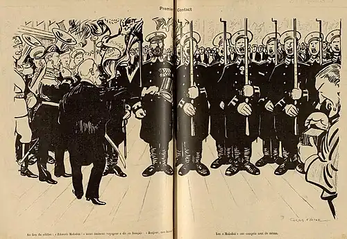 « Premier contact » : la réception du président Émile Loubet par les soldats de marine à Kronstadt.