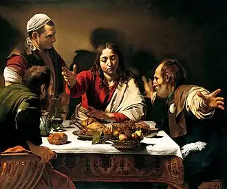 Michelangelo Merisi da Caravaggio, Le Souper à Emmaüs (Le Caravage, Londres), 1601.