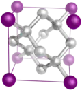Structure cristalline du diamant. Chaque côté mesure 0,36&nbsp;nm.