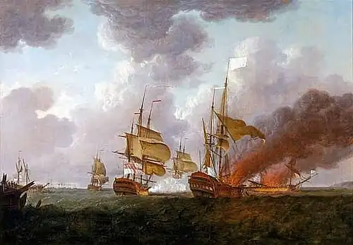 Tableau d'une bataille navale au XVIIIe&nbsp;siècle.