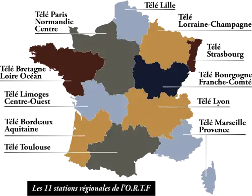Carte des stations régionales de l'ORTF
