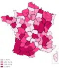 Résultat par département de François Mitterrand au 1er&nbsp;tour de l'élection présidentielle de 1981.