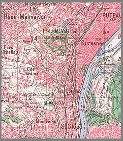 Carte en couleurs des territoires des communes de Suresnes et Saint-Cloud