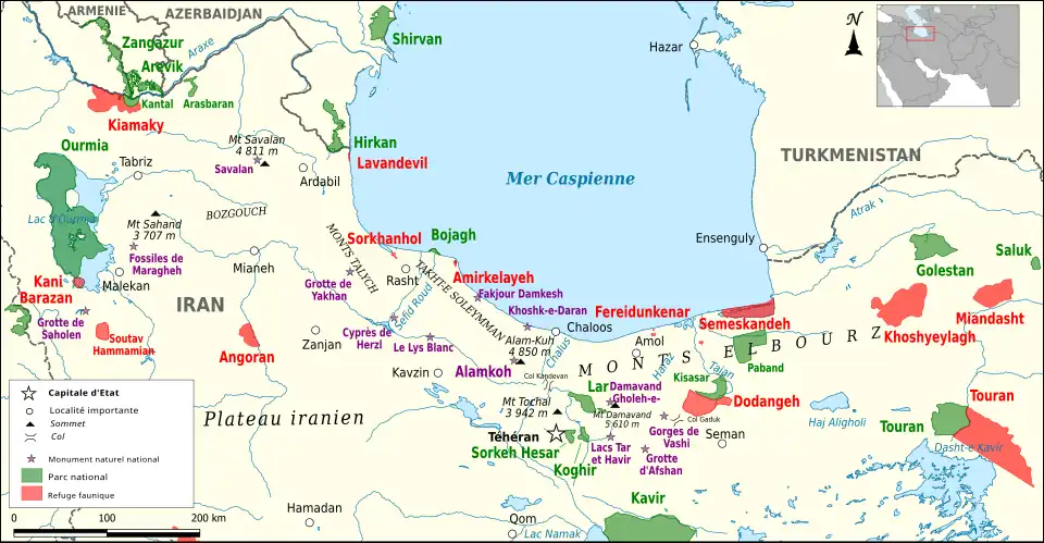 Carte de répartition de zones protégées.