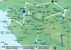 Carte des combats en Vendée en juin 1793.