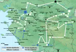 Carte de la Vendée militaire en mai et juin 1793.
