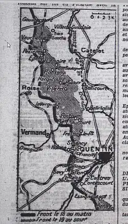 Carte montrant la prise définitive de Vermand par l'armée anglaise en septembre 1918.