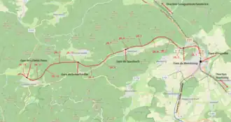 Carte du projet de tracé de la ligne d'Ingwiller à La Petite Pierre.