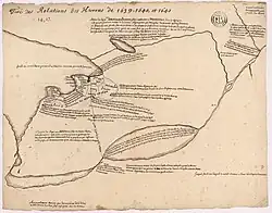 Carte de Guillaume Delisle tirée des relations des Hurons de 1639, 1640 et 1641.