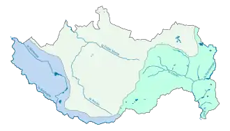 Carte montrant les différents ruisseaux et les sous-bassins versants d’Essarts-en-Bocage