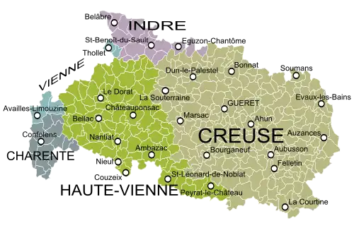Province de la Marche au XVIIIe&nbsp;siècle (seule la partie occidentale intègre la Charente)