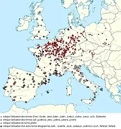 Carte des rues des Juifs (ou équivalents) dans divers pays européens