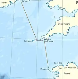 carte représentant la zone maritime entre l'Irlande, la Grande-Bretagne et le Léon au nord-ouest de la Bretagne
