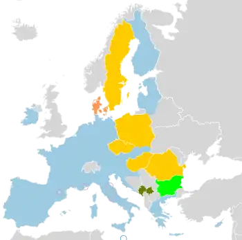 Carte sur L'union économique et monétaire (UEM) de l'Union européenne.