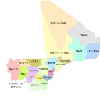 Cartes des régions du Mali,depuis 2023.png