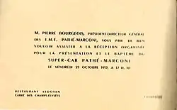 Carton d'inauguration du Super-Car Pathé-Marconi, 1953