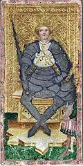 Roi d'épée, tarot Visconti-Sforza, XVe&nbsp;siècle