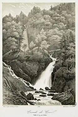 La cascade du Cœur au milieu du XIXe&nbsp;siècle par Joseph Latour.