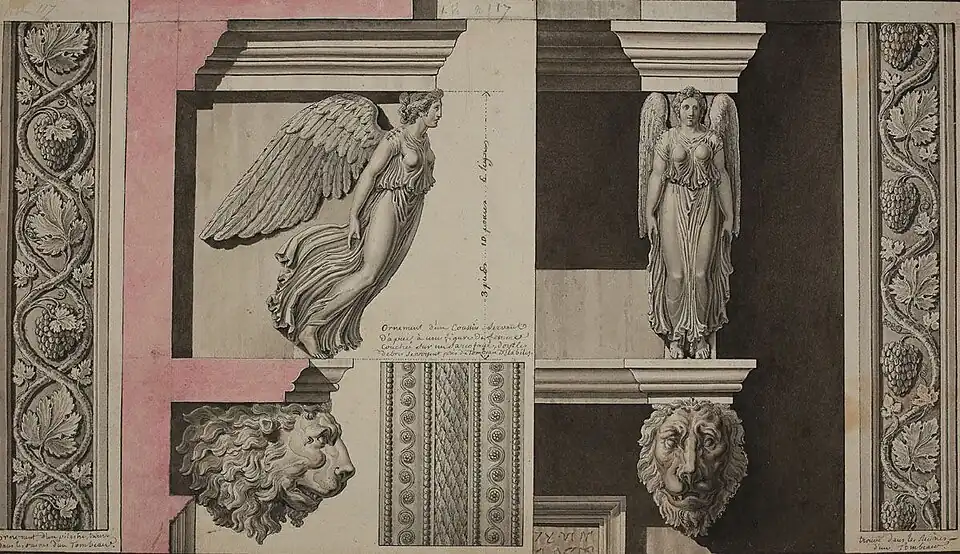 Détail d'une étude des colonnes de Palmyre (dessin).