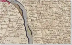 Topographie, toponymes et anciens lieux-dits, sur la carte de Cassini, en 1756.