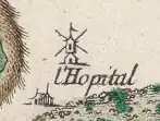 Symbolisation d'un moulin à vent en bois sur la Carte de Cassini.