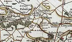 Carte du XVIIe&nbsp;siècle montrant la région de Vilbon.