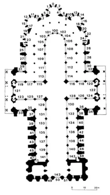 Plan numéroté de situation des vitraux.