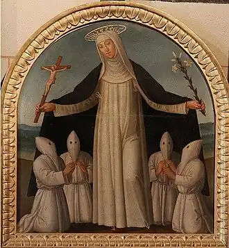 Ste Catherine de Sienneprotectrice de la confrérie Saint-Michel,Sano di Pietro, XVe&nbsp;siècle.