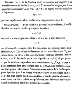 Énoncé et démonstration du théorème des valeurs intermédiaire par Cauchy