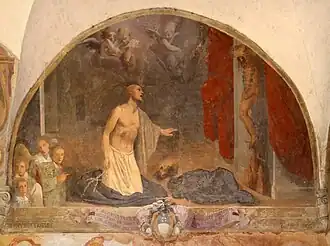 Le bienheureux Bonaventura Bonaccorsi se flagelle devant un crucifix (1633).