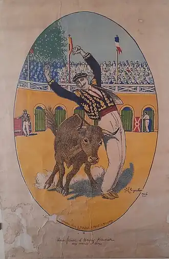 Une feinte de l'écarteur Henri Meunier aux arènes d'Aire-sur-l'Adour, illustration de 1926.