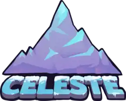 Une montagne mauve et bleue au-dessus du nom "CELESTE".