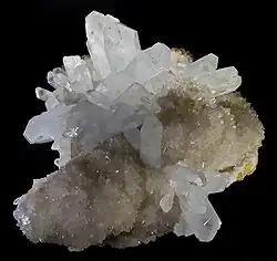 Célestine sur aragonite –  Sicile, Italie (11,5×10,5 cm)
