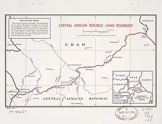 Carte de la frontière entre le Tchad et la République centrafricaine en 1968.