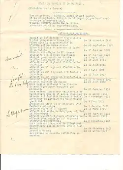 Certificat des états de service de Gaston Bourret - 1896-1917