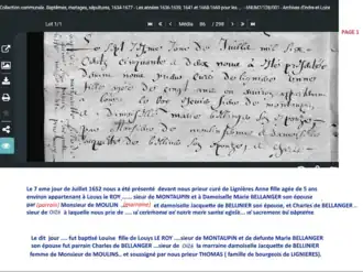 Certificat de baptême de Anne Le Roy avec retranscription