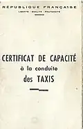 Certificat de capacité à la conduite d'un taxi dans les années 1980.