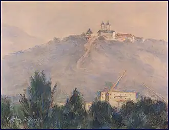 Le Monastère de Cetatsuia (1986), pastel, 50&nbsp;×&nbsp;64&nbsp;cm, collection particulière.