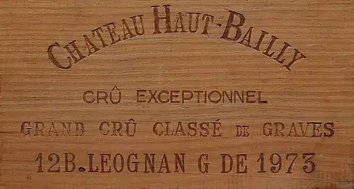 Partie d'une caisse de Château Haut-Bailly 1973.