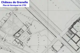Le château de Grenelle en 1790 à l'intérieur de l'enceinte des fermiers généraux.