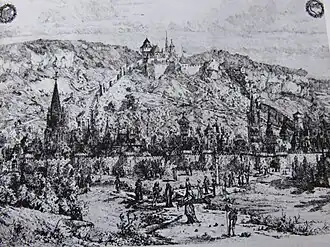 Vue de Poligny d'après le croquis de Claude Luc par Gaston Coindre