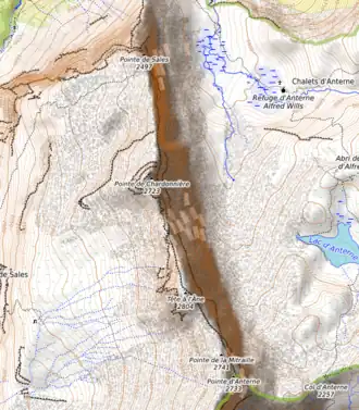 Carte topographique de la moitié nord de la chaîne