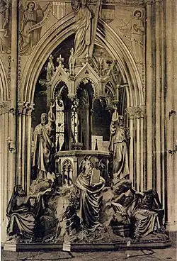 Chaire monumentale (vers 1875-1878), en collaboration avec Henri Chapu, basilique Notre-Dame-d'Espérance de Saint-Brieuc.