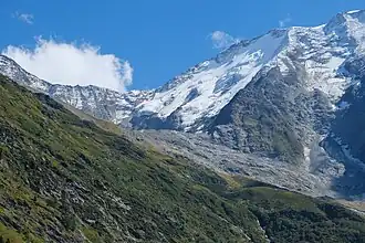 Le glacier depuis les chalets de Miage.