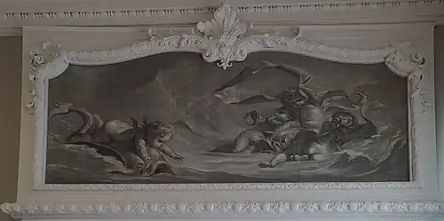 grisaille de la chambre d'honneur au 1e étage.