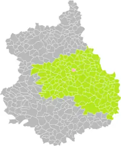 Position de Champhol (en rose) dans l'arrondissement de Chartres (en vert) au sein du département d'Eure-et-Loir (grisé).