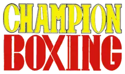 Champion Boxing est inscrit sur deux lignes, en jaune et rouge.