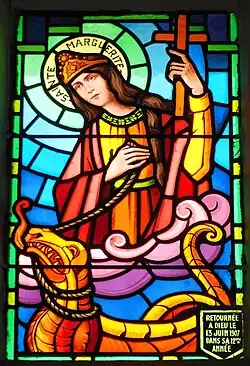 Vitrail de sainte Marguerite hissée sur le dragon