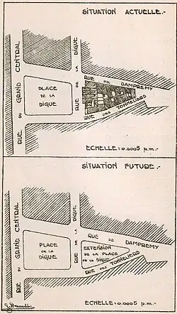 Plan de 1927. La "situation actuelle" du plan est celle d'avant la démolition de l'îlot, celle indiquée comme "situation future" est celle d'après 1933.